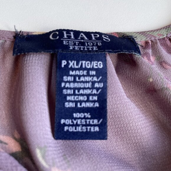 Chaps Sheer Peasant Top Blouse Size XL Petite Purple Floral Whimsigoth Fairy - Picture 10 of 11